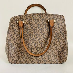 DKNY Tan and Brown Patterned Satchel Purse Bag